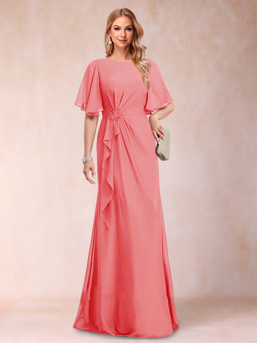 Gwendolyn Sage Coral front view mother of the bride dress