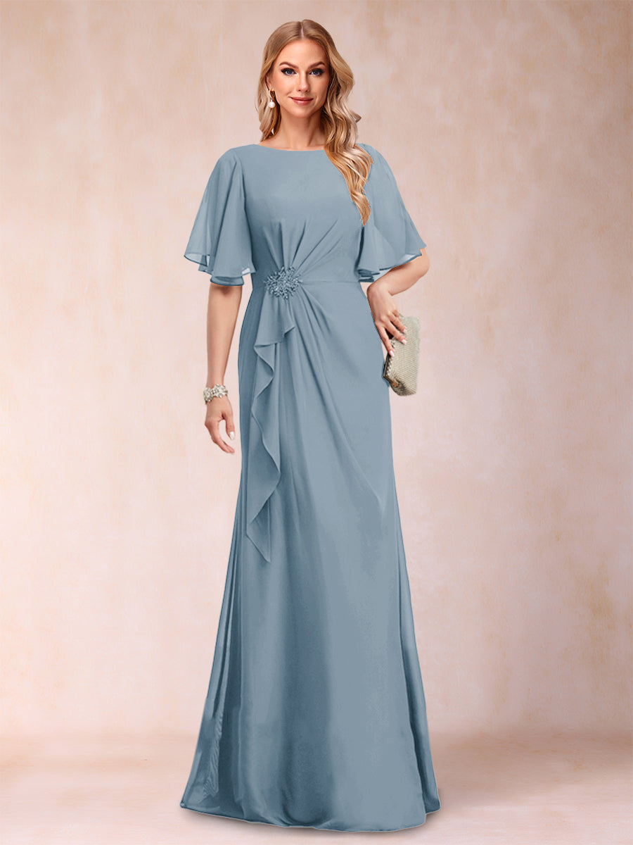 Gwendolyn Sage Dusty Blue front view mother of the bride dress