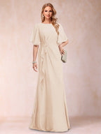 Gwendolyn Sage Champagne front view mother of the bride dress
