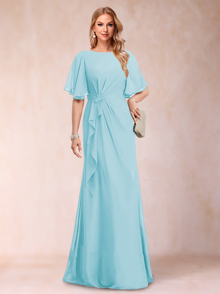 Gwendolyn Sage Sky Blue back view mother of the bride dress