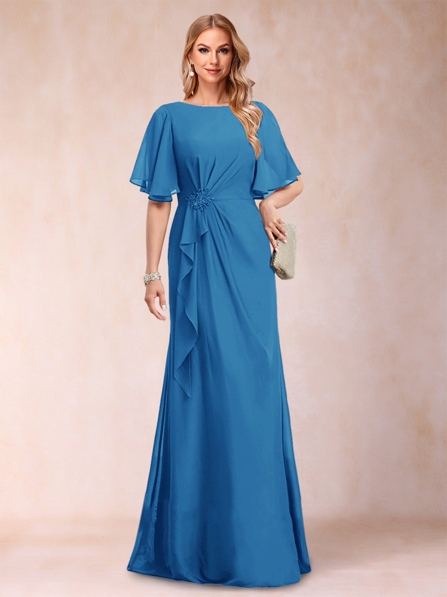 Gwendolyn Sage Ocean Blue front view mother of the bride dress