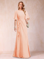 Gwendolyn Sage Peach front view mother of the bride dress