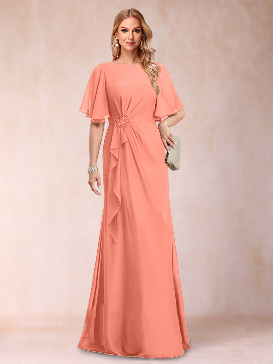 Gwendolyn Sage Coral back view mother of the bride dress