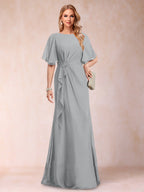 Gwendolyn Sage Silver front view mother of the bride dress