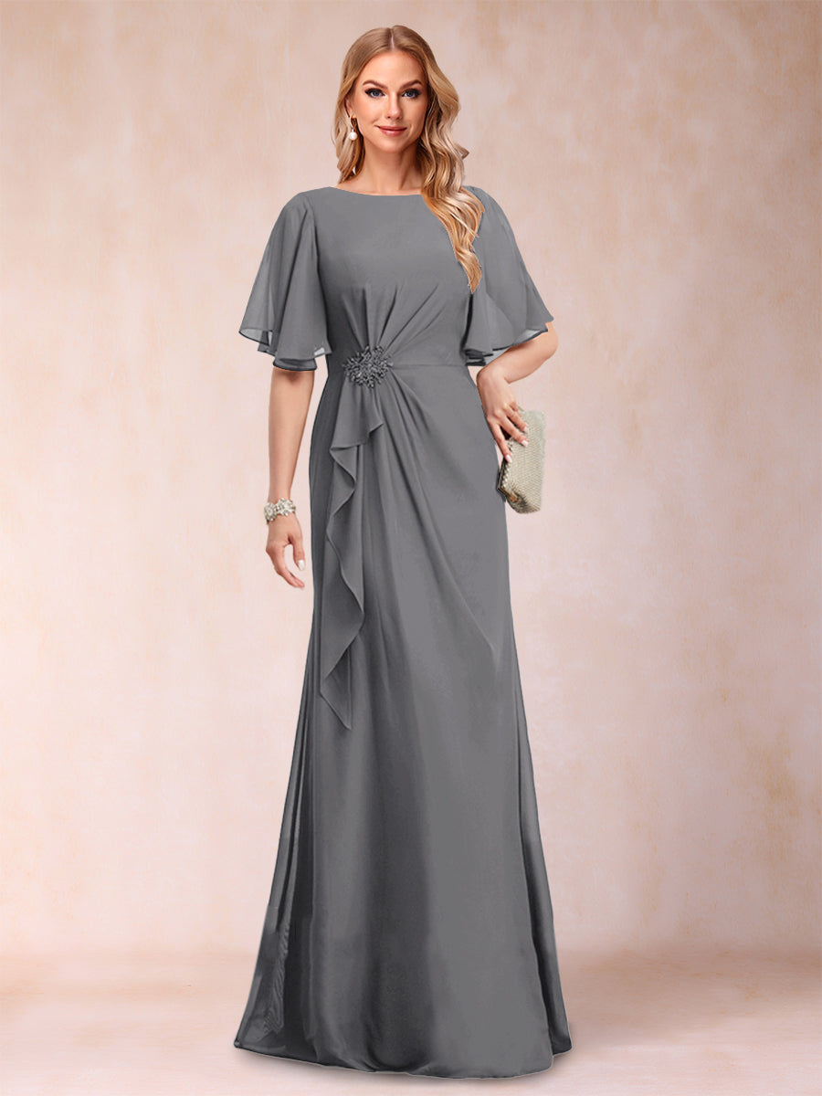 Gwendolyn Sage Steel Grey front view mother of the bride dress
