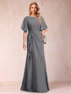 Gwendolyn Sage Steel Grey front view mother of the bride dress