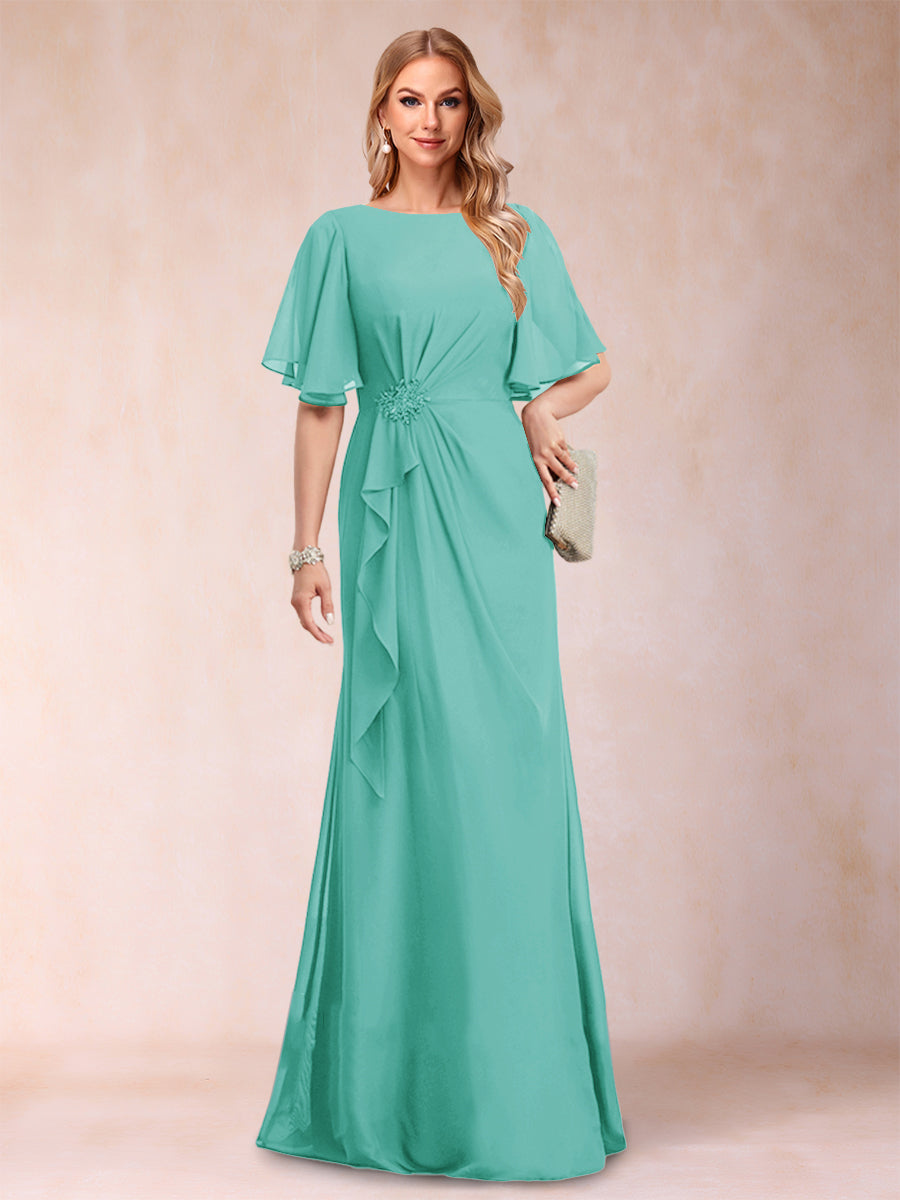 Gwendolyn Sage Pool Blue front view mother of the bride dress