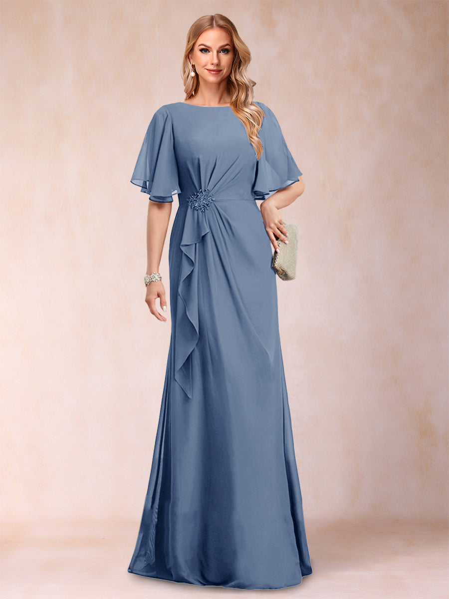 Gwendolyn Sage Steel Blue front view mother of the bride dress
