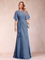 Gwendolyn Sage Steel Blue front view mother of the bride dress