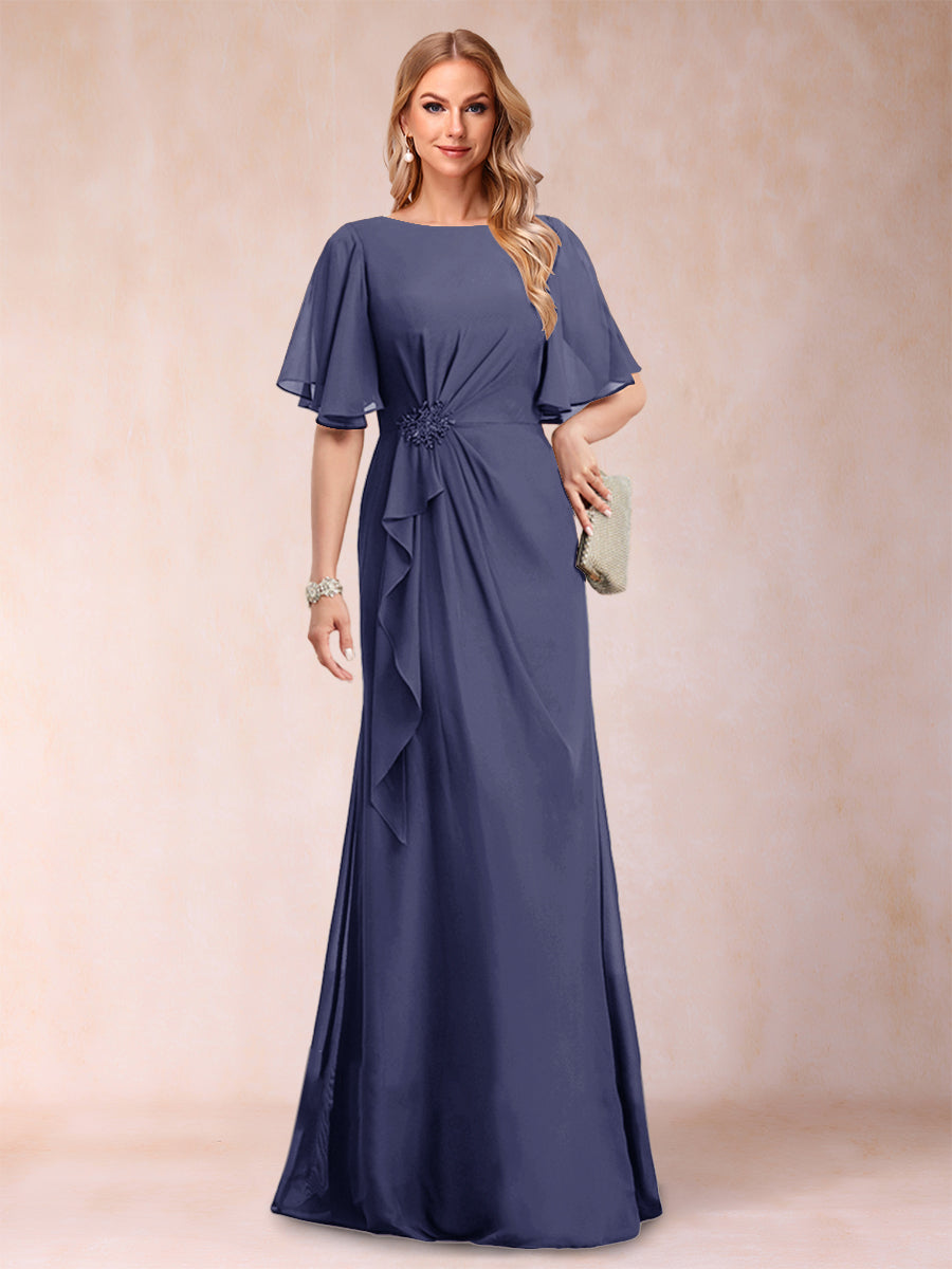 Gwendolyn Sage Dusty Blue back view mother of the bride dress