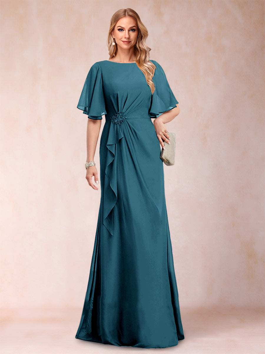 Gwendolyn Sage Teal front view mother of the bride dress