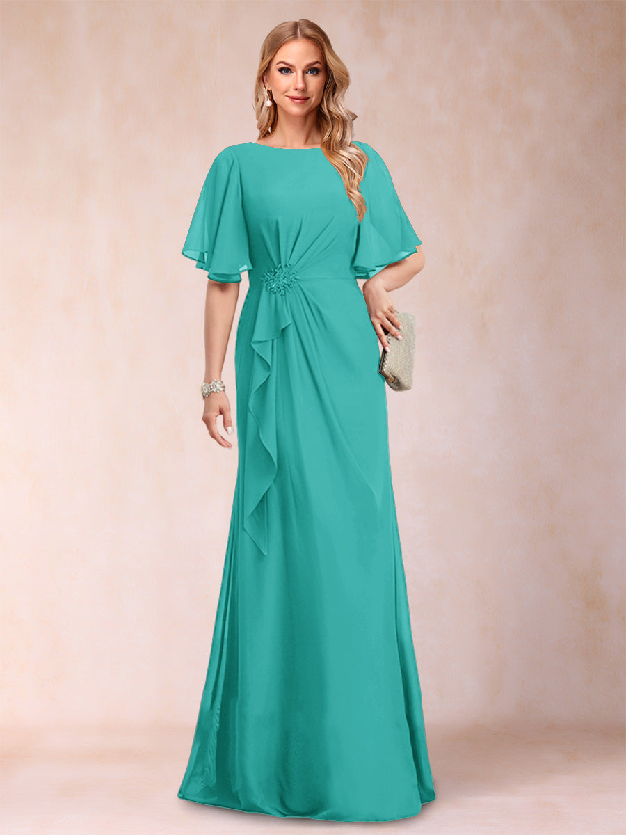 Gwendolyn Sage Turquoise back view mother of the bride dress