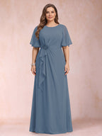 Helena Mae Steel Blue front view mother of the bride dress