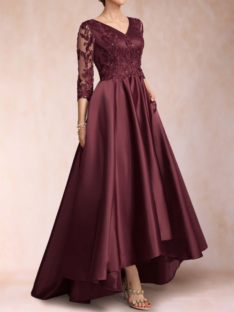 Gabriella June Burgundy side view mother of the bride dress