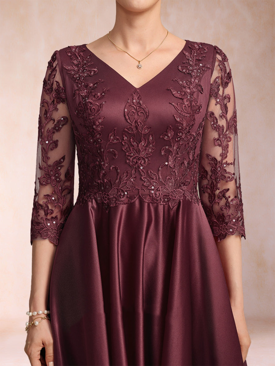 Gabriella June Burgundy fabric detail mother of the bride dress