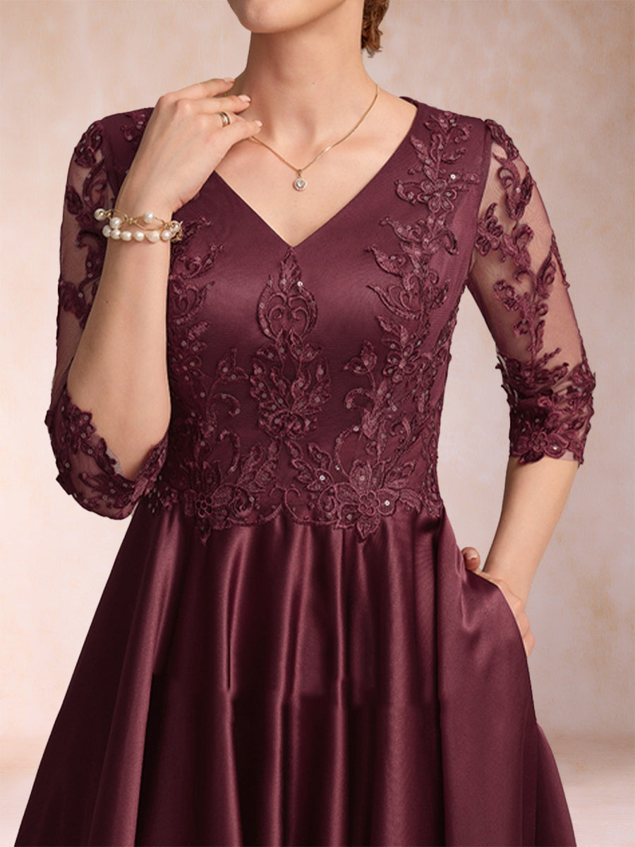 Gabriella June Burgundy hem detail mother of the bride dress