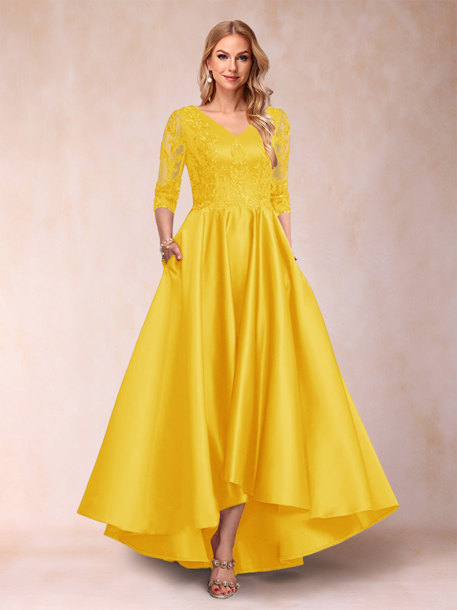 Gabriella June Gold front view mother of the bride dress