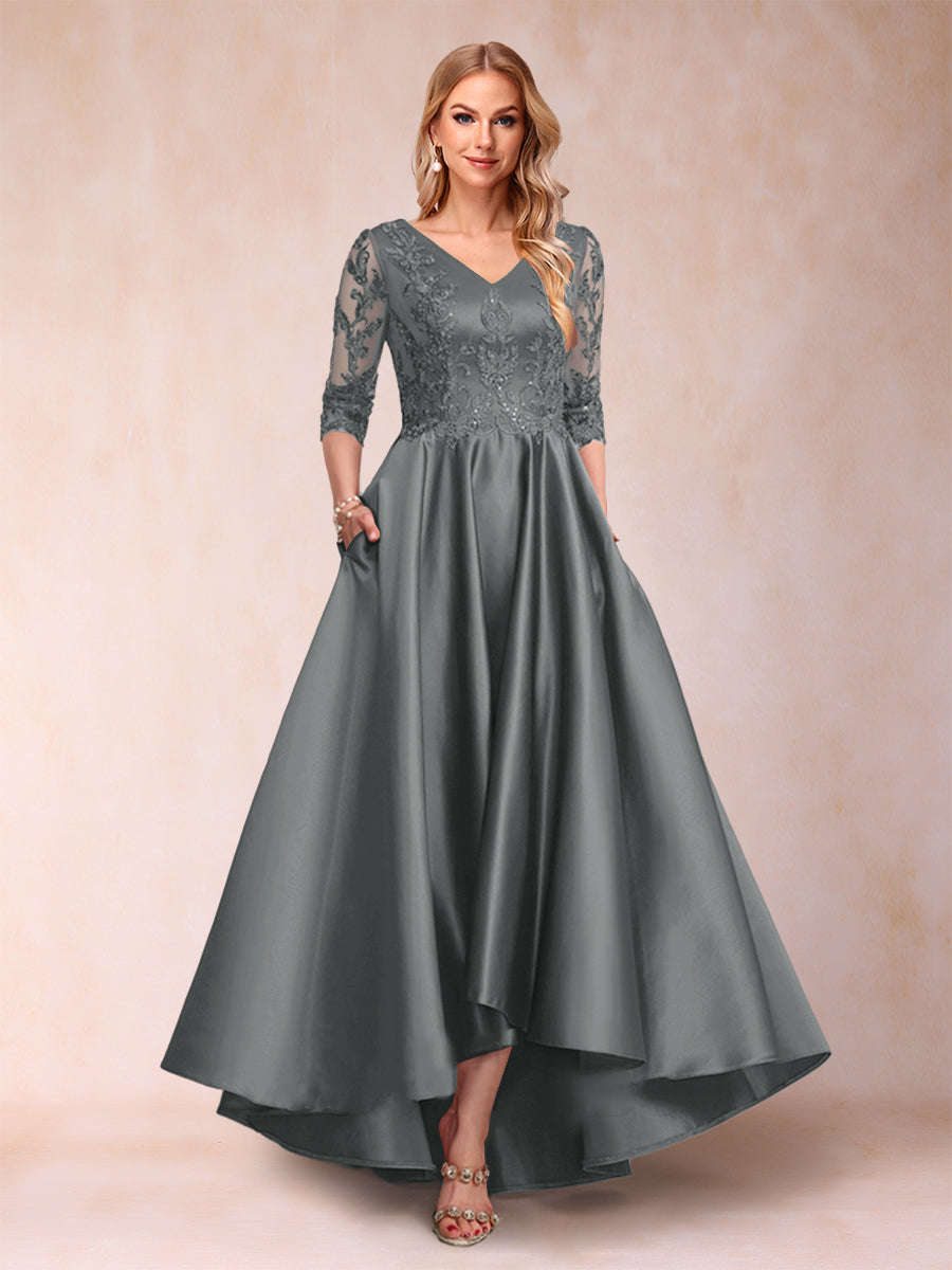 Gabriella June Grey front view mother of the bride dress