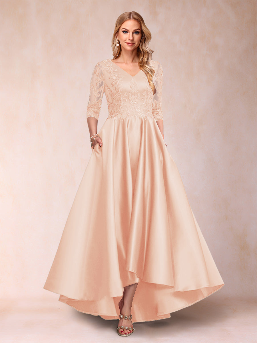 Gabriella June Peach front view mother of the bride dress