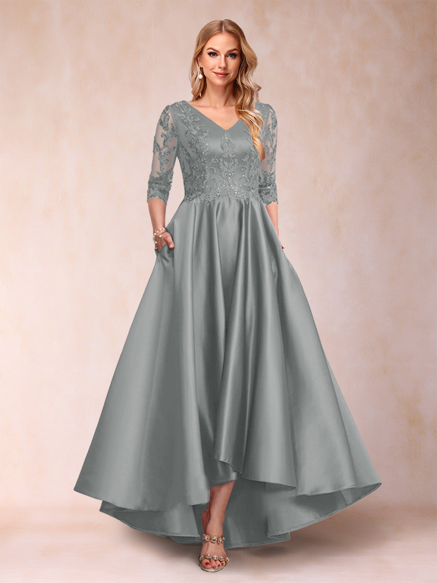 Gabriella June Steel Grey front view mother of the bride dress