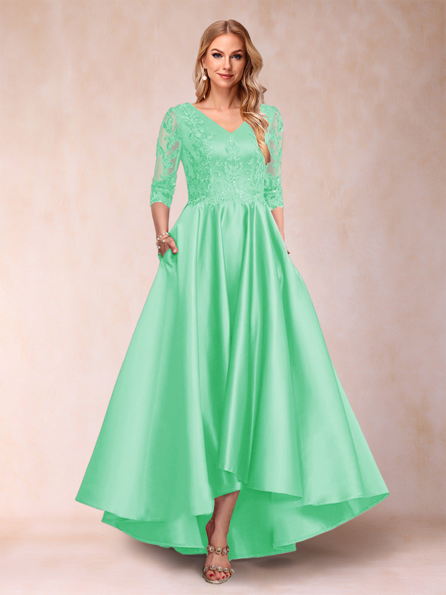 Gabriella June Pool Blue front view mother of the bride dress