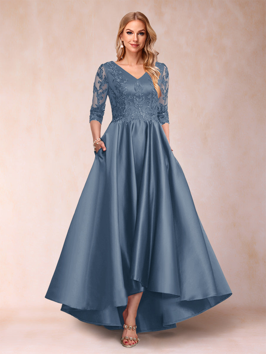 Gabriella June Steel Blue front view mother of the bride dress