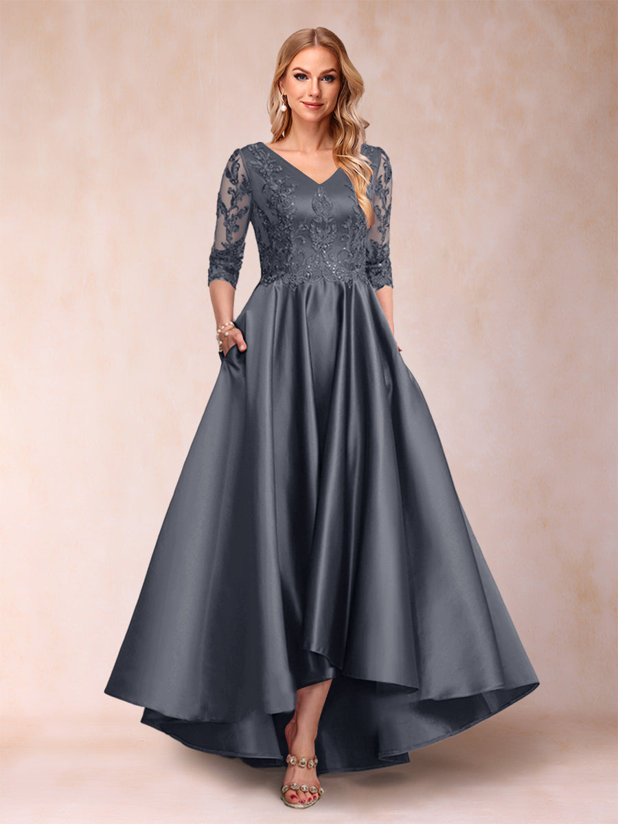 Gabriella June Dusty Blue back view mother of the bride dress