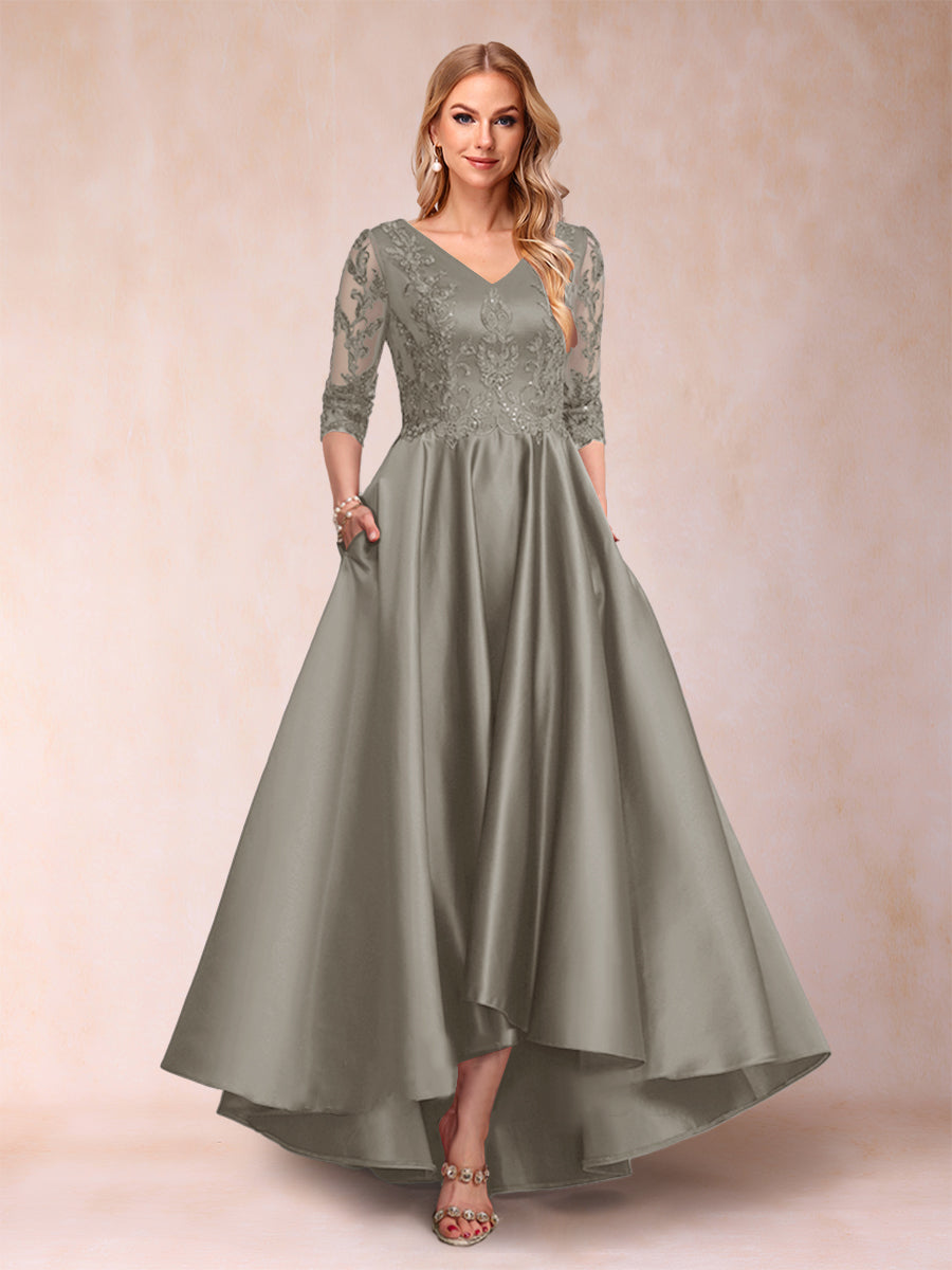 Gabriella June Taupe front view mother of the bride dress