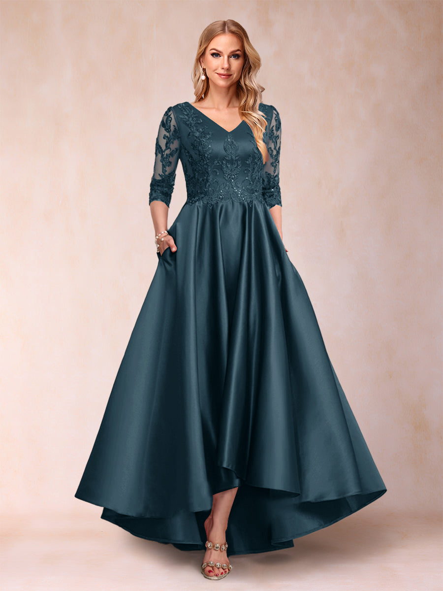 Gabriella June Teal front view mother of the bride dress