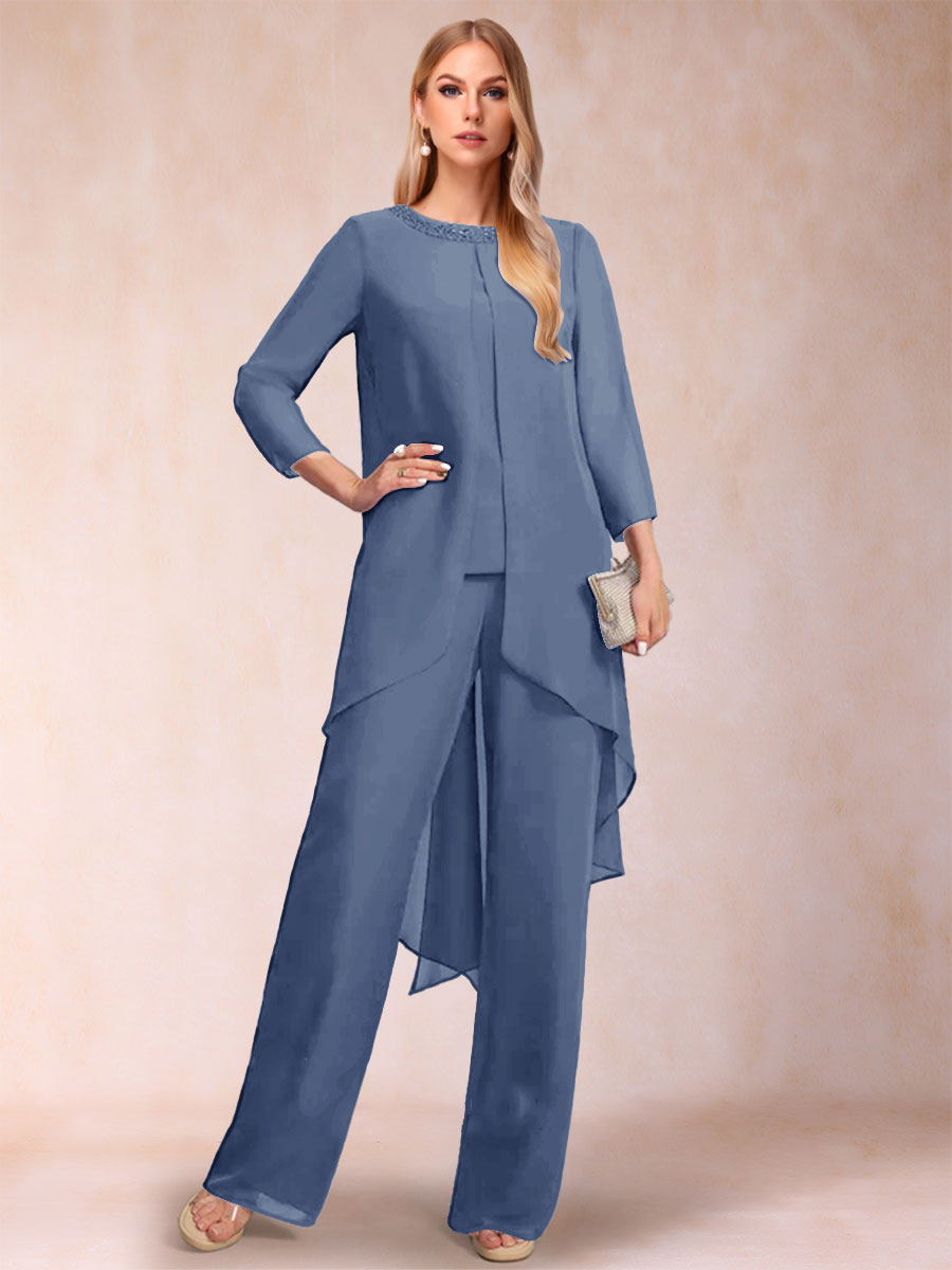 Alessandra Elise Steel Blue front view mother of the bride dress