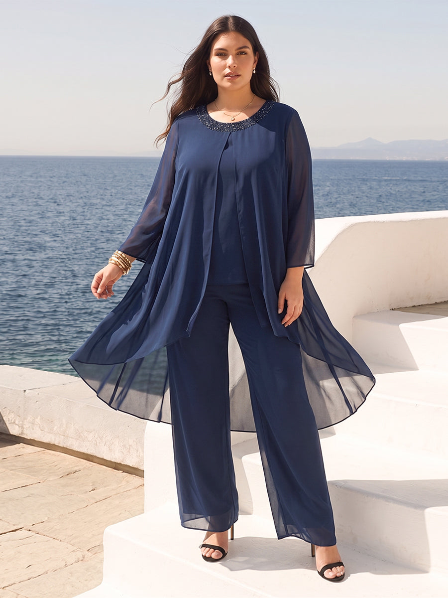 Maya Grace Navy Blue front view mother of the bride dress