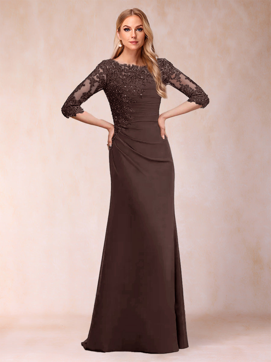 Cressida Joy Brown front view mother of the bride dress