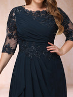 Demi June Navy Blue fabric detail mother of the bride dress