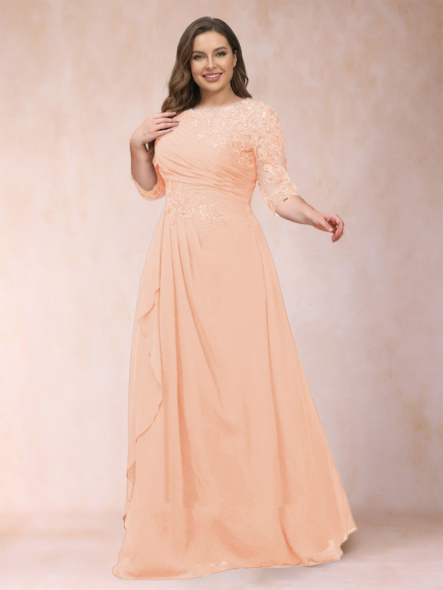 Demi June Peach front view mother of the bride dress