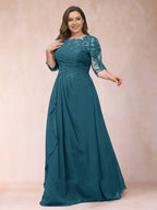 Demi June Teal front view mother of the bride dress