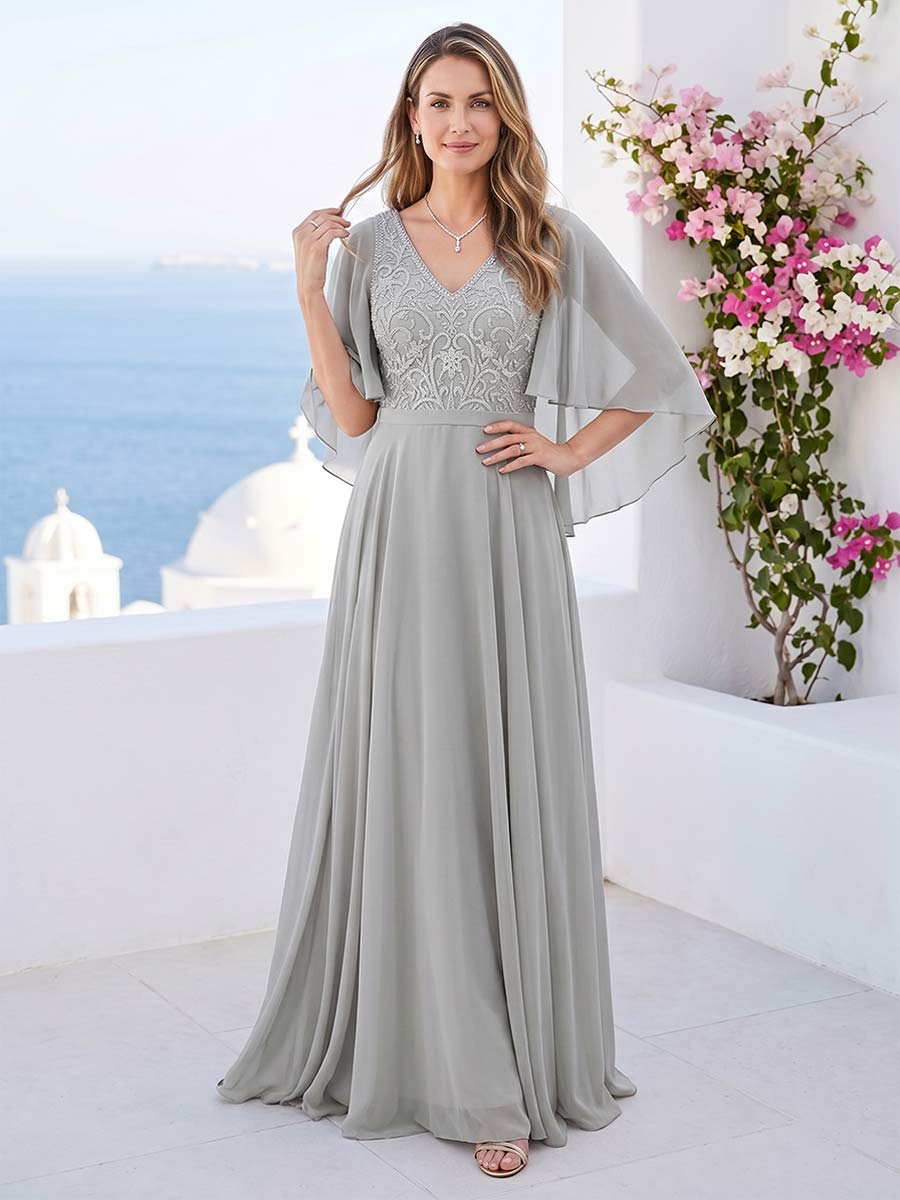 Pia Claire Silver front view mother of the bride dress
