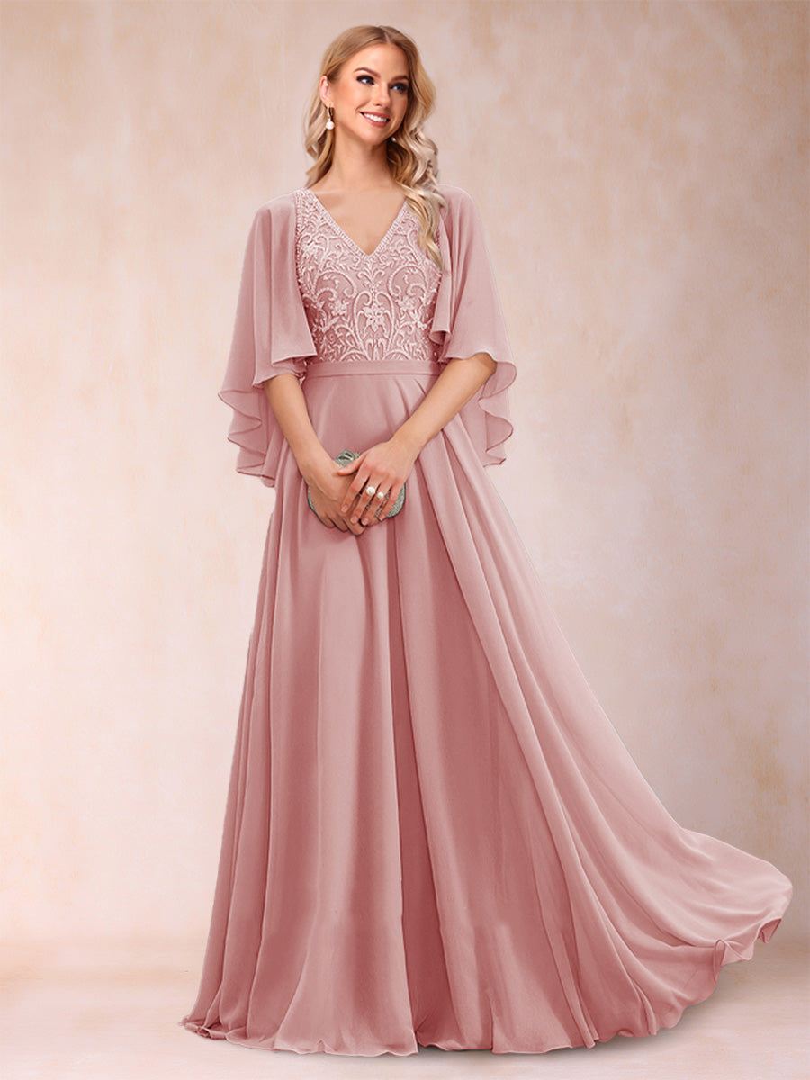 Pia Claire Dusty Rose back view mother of the bride dress