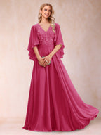 Pia Claire Fuchsia front view mother of the bride dress