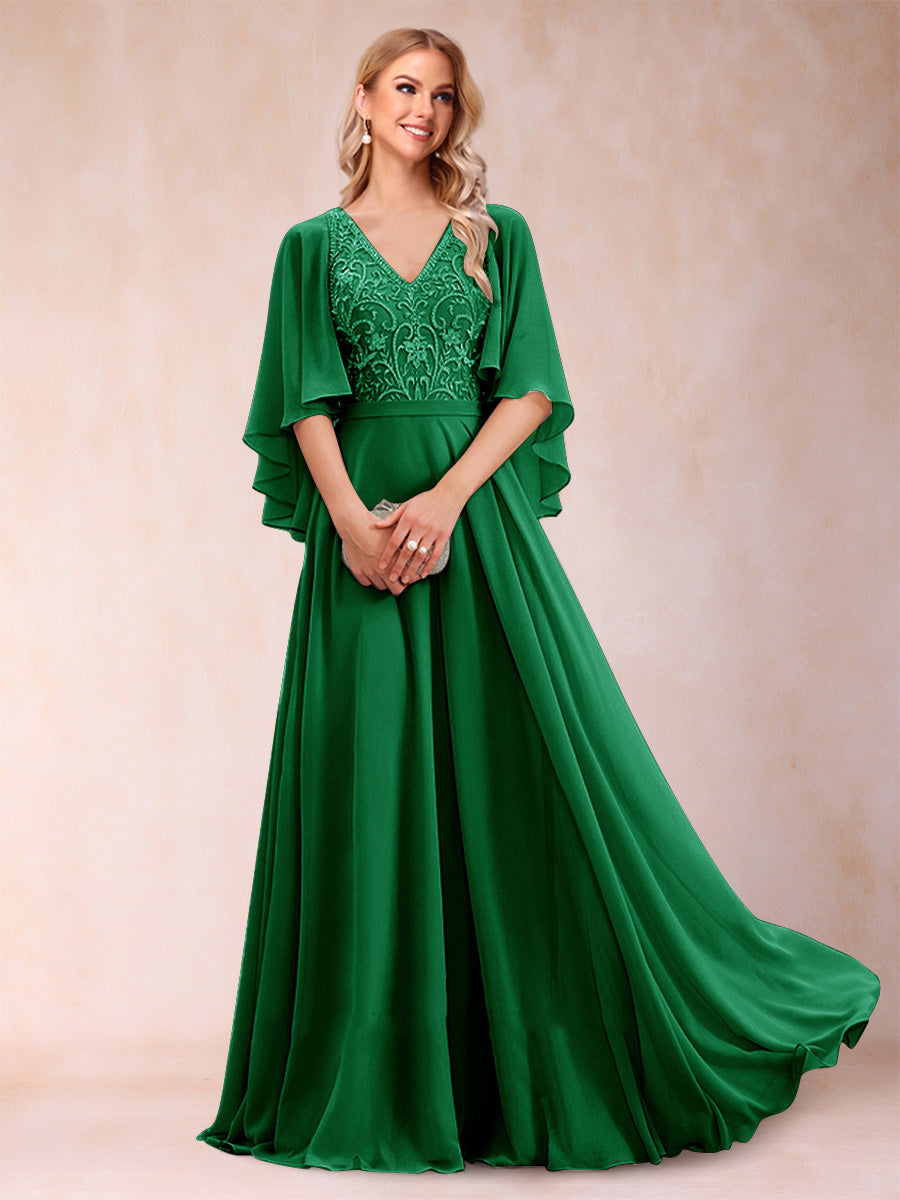 Pia Claire Forest Green front view mother of the bride dress