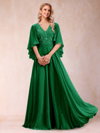 Pia Claire Forest Green front view mother of the bride dress