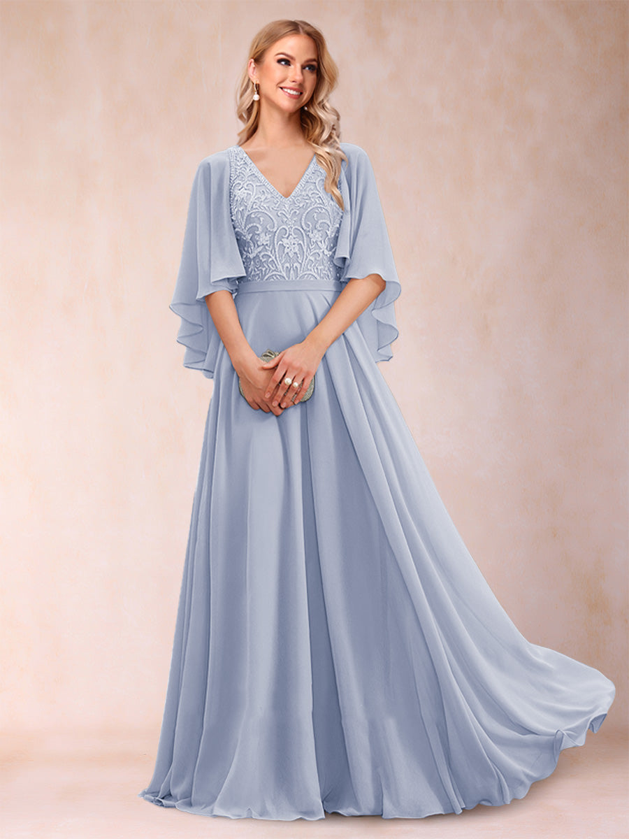 Pia Claire Lavender front view mother of the bride dress