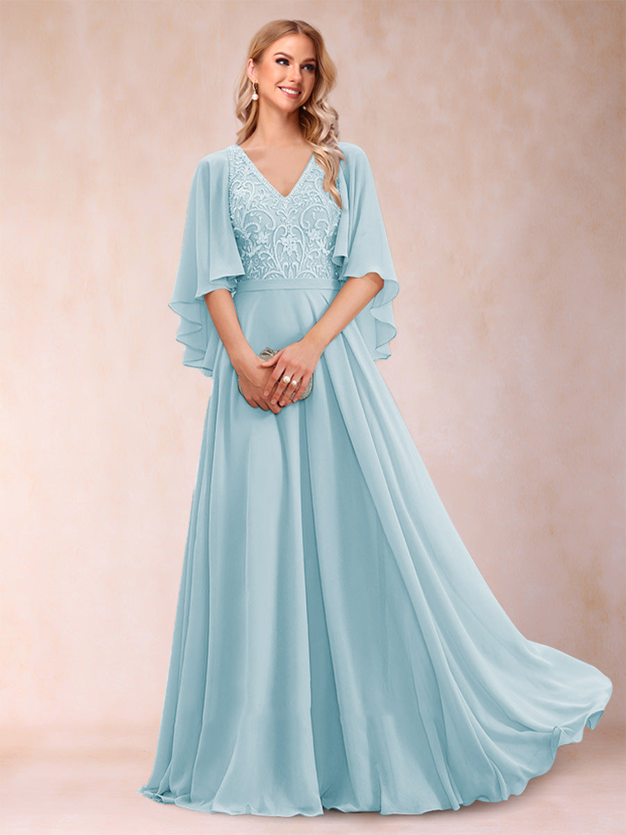 Pia Claire Sky Blue front view mother of the bride dress