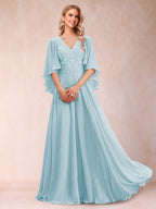 Pia Claire Sky Blue front view mother of the bride dress