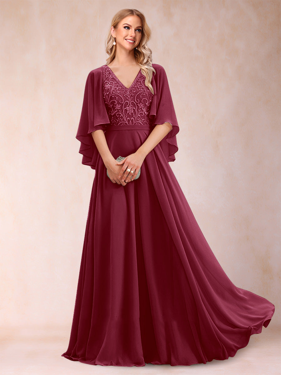 Pia Claire Burgundy back view mother of the bride dress