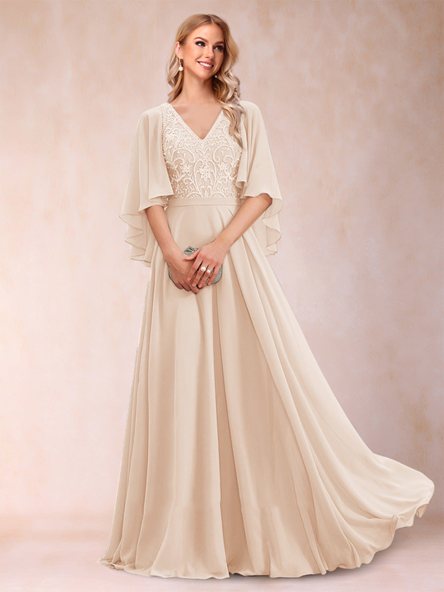 Pia Claire Champagne back view mother of the bride dress