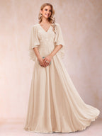 Pia Claire Champagne back view mother of the bride dress