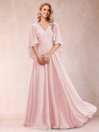 Pia Claire Pearl Pink front view mother of the bride dress