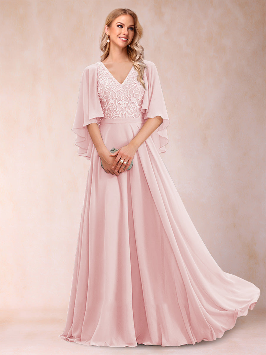 Pia Claire Pearl Pink front view mother of the bride dress