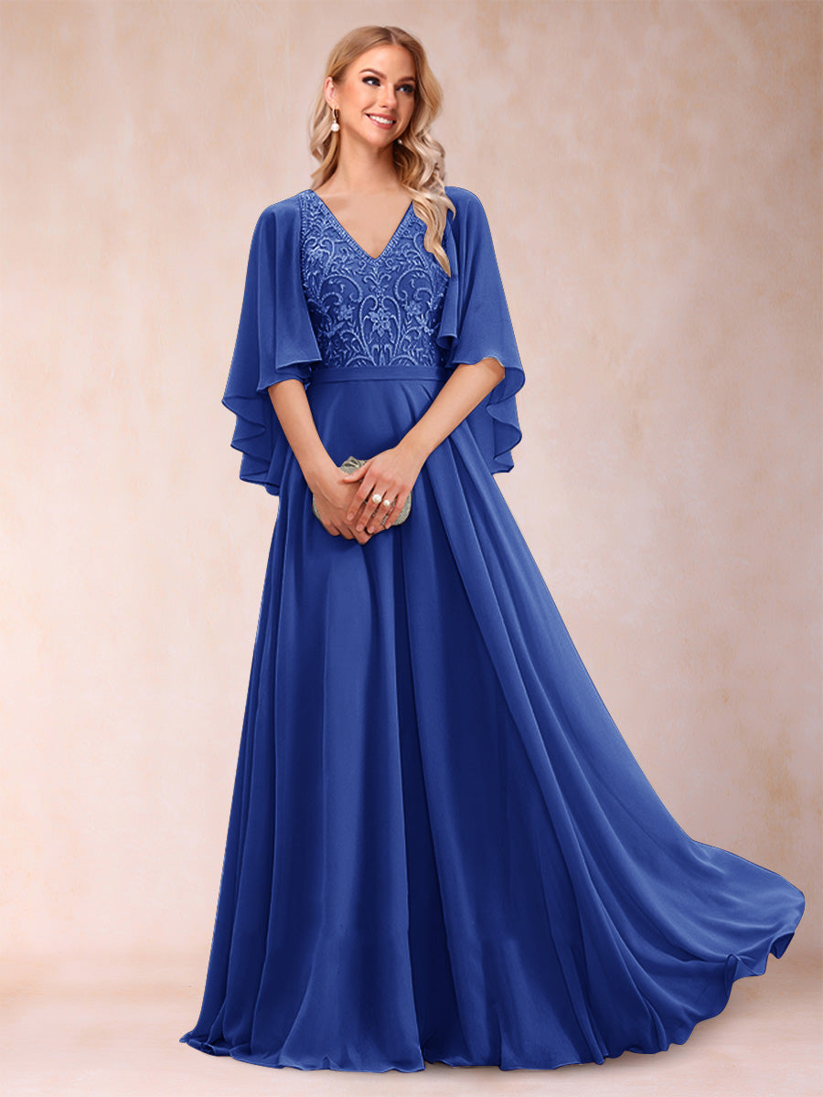 Pia Claire Royal Blue back view mother of the bride dress