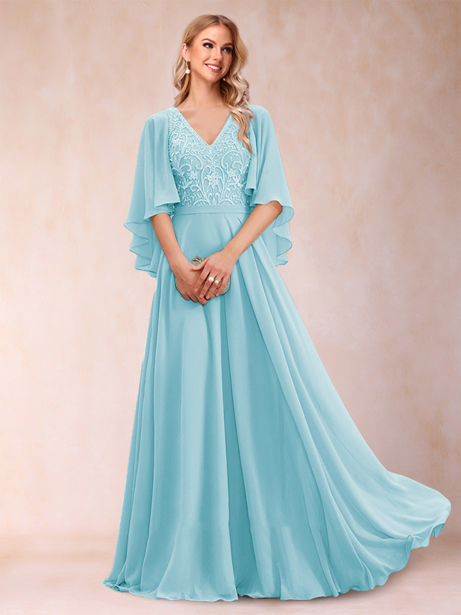 Pia Claire Sky Blue side view mother of the bride dress